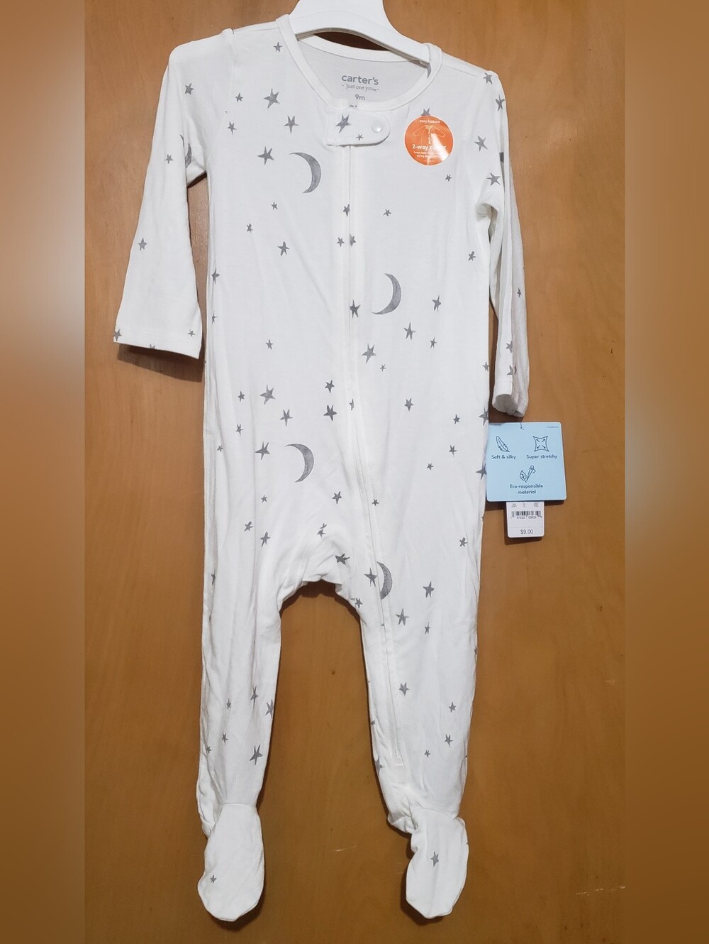 Carter's White Footed One-Piece with Gray Moon & Stars
